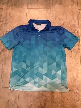 Yatta Golf Polo Shirt Mens XL Blue Geometric Performance Short Sleeve Comfort